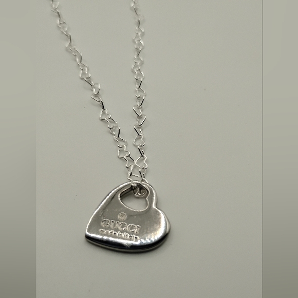 Gucci Jewelry - Gucci Silver Heart Charm On A Heart Link Chain 925 Silver Necklace *AUTHENTIC*